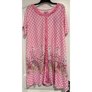 Betsy TW Loungewear & Sleepwear Button Front Pink Floral Size 2X  Pit To Pit 24